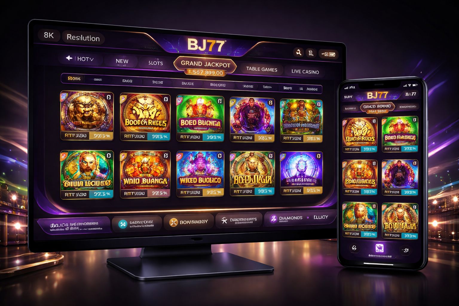 BJ77 slot game collection showing popular reel titles for Bangladesh players